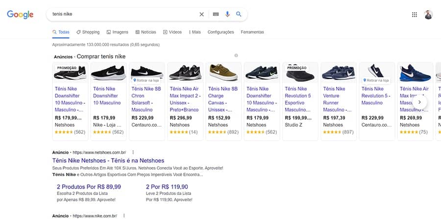 google shopping resultados